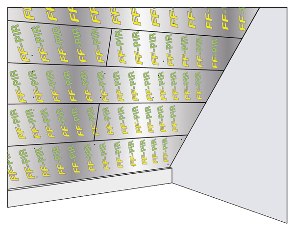 ff-pir, finnfoam На стик між панелями наносимо клей-піну або герметик, після цього встановлюється наступна панель. Шпунт першої панелі та паз другої панелі з'єднуються, надійно герметизуючи стик.