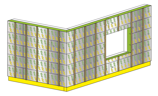 До фасаду, утепленего панелями FF-PIR, кріпиться дерев'яний каркас з рейок для оздоблення. Рейки кріпляться вертикально на відстані 600 мм. одна від одної, за допомогою анкерних шурупів, з кроком 600 мм.. Анкерні шурупи проникають через утеплювач фіксуються в стіні.