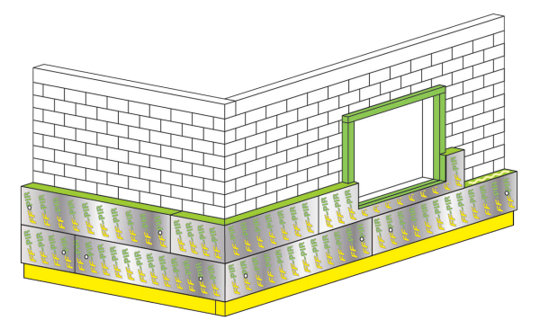 Другий ряд панелей встановлюється так само як і перший. Ізоляційні панелі розташовуються на поверхні, що утеплюється, таким чином щоб шви окремих рядів панелей не знаходились в одній вертикальній площині.